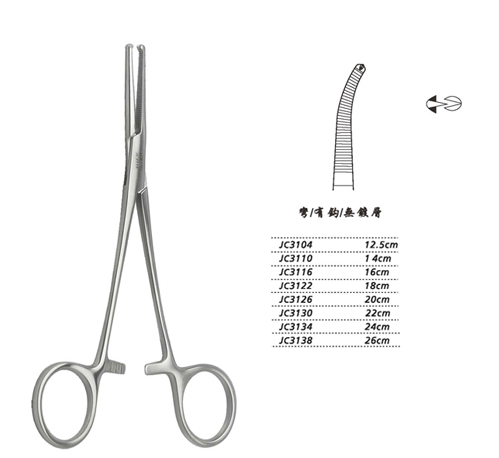金鐘止血鉗彎有鉤 WD JC3134 24cm 彎有鉤 WD