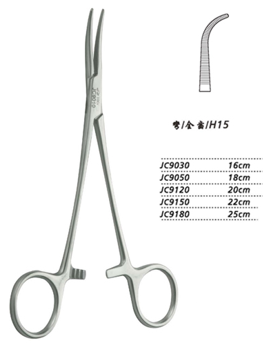 金鐘止血鉗胸腔止血鉗 JC9180 25cm 彎全齒 H15