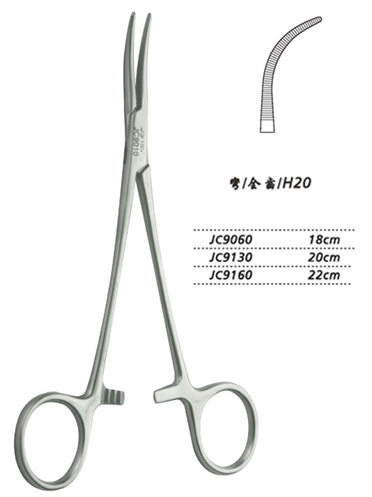 金鐘止血鉗胸腔止血鉗 JC9130 20cm 彎全齒 H20